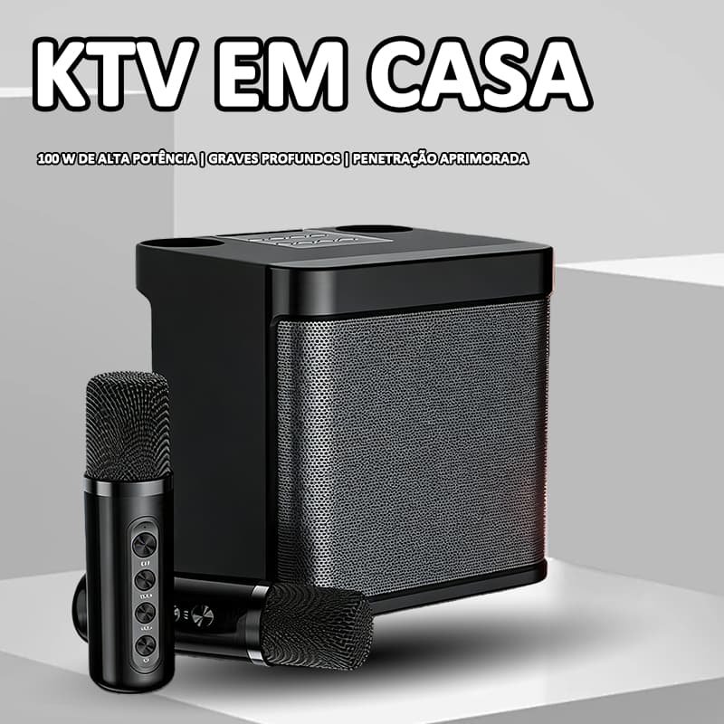 Alto-Falante Bluetooth para Karaokê e Festa Familiar 2 Microfones Portátil em Qualquer Lugar