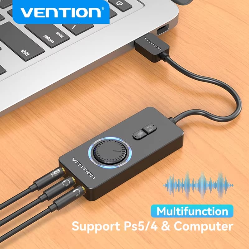 Vention Placa de Som USB Adaptador de Som Estéreo Externo Placa de Áudio Adaptador de Áudio de 3,5 mm Laptop para Jogos