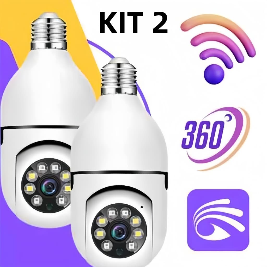 Kit 2 Câmera Segurança Prova D'água Infravermelho Lâmpada Externa 360 Sem Fio Wifi 2.4G-App V360 Pro