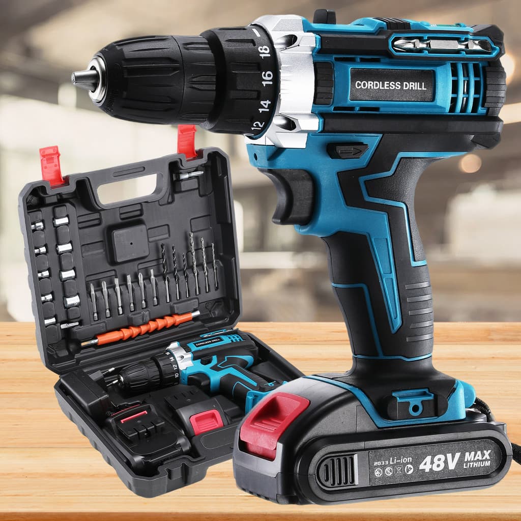 Furadeira Parafusadaira 48V 2 Bateria Kit Completo Bivolt , Amarelo/Azul Disponível .