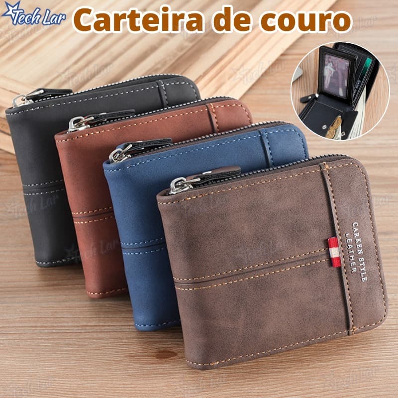 Carteira masculino Com zíper PU legitimo homem completo Três cores Presentes de Natal-TL