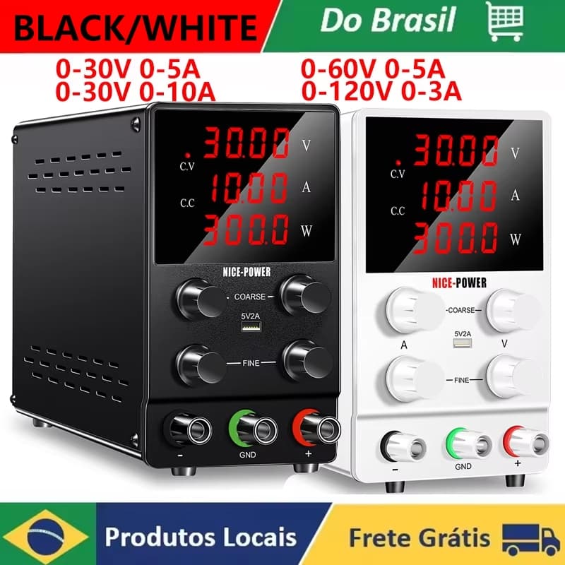Fonte De Alimentação DC De Laboratório De Bancada 0-30V 10A Powerbank Ajustável 60V 5A 120V 3A 24h Transporte Rápido