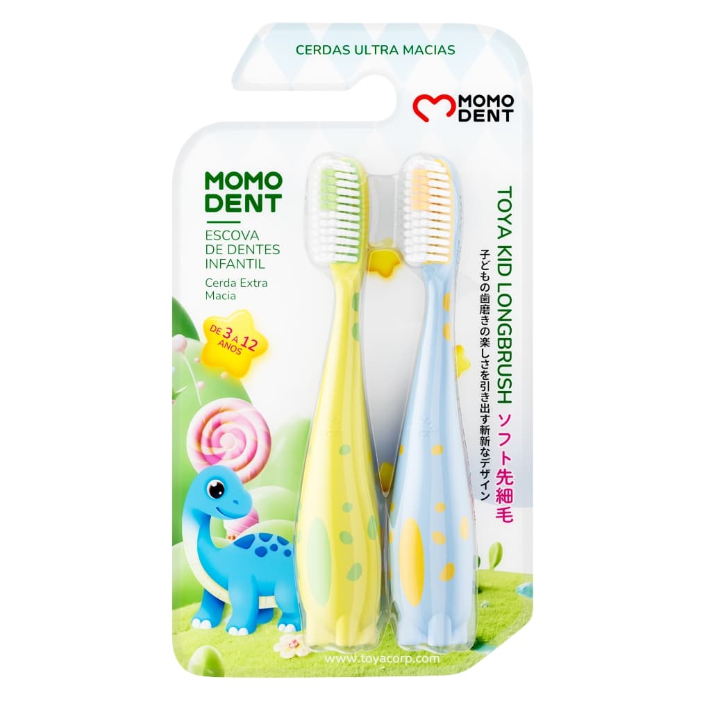 MOMODENT Escova de Dentes Infantil, Cerdas Macias, Cabeça Longa+Raspador Língua, 3-12 Anos