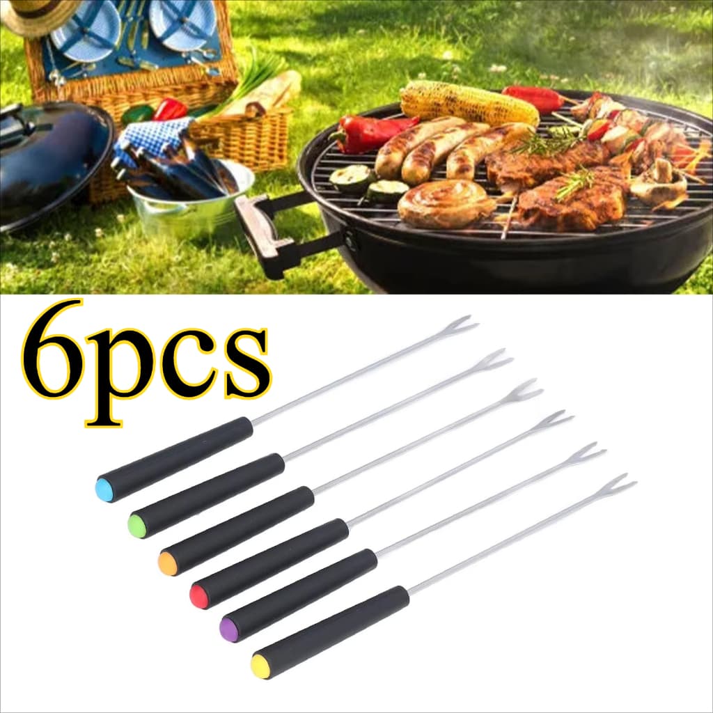 Kit 6 Garfos Para Fondue Aço Inox Petiscos Queijo Aperitivos Chocolate