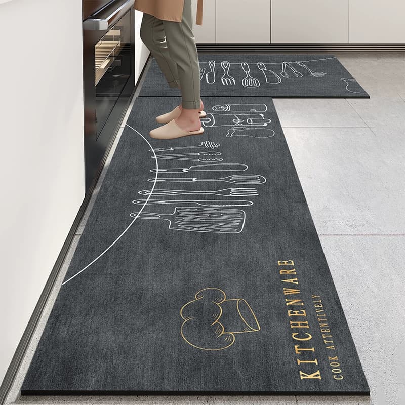 Kit 2 Tapetes de Cozinha - Base de Borracha Antiderrapante, Absorvente e Fácil de Limpar 120x34cm + 60x34cm