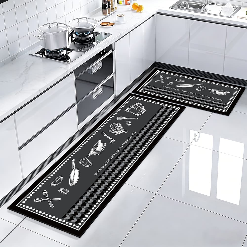 Kit 2 Tapetes de Cozinha - Borracha Antiderrapante, Super Absorvente e Secagem Rápida 120*34cm+60*34cm