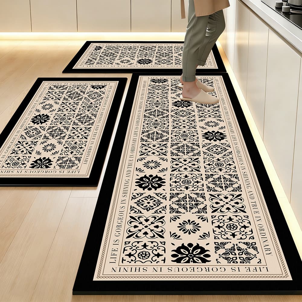 Kit 3 Tapetes de Cozinha Tamanho Grande - Borracha Antiderrapante, Super Absorvente e Fácil de Limpar 160x50+80x50cm*2