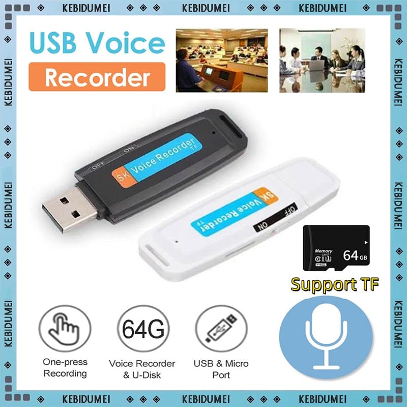 Gravador De Voz De Áudio Digital Portátil USB , 16GB/32GB/64GB , Tipo Oculto , Mini Alimentado Por Ditafone , Suporte Pa