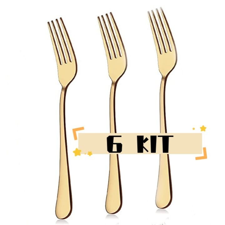Kit 6 Multifuncional Garfo De Aço Inoxidável/Mesa De Jantar/Ouro/Premium