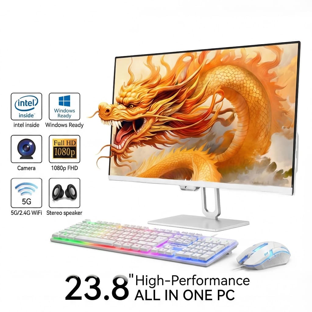 Computador All In One Câmera Integrada 23.8 Intel Core I5 8gb Ssd 512gb Win10pro Com Teclado E Mouse Branco