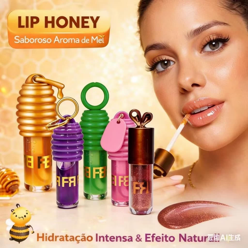 LIPHONEY Gloss Labial Hidratação Prolongada na fragrancia sabor de Mel Chaveiro Gramour e Elegancia