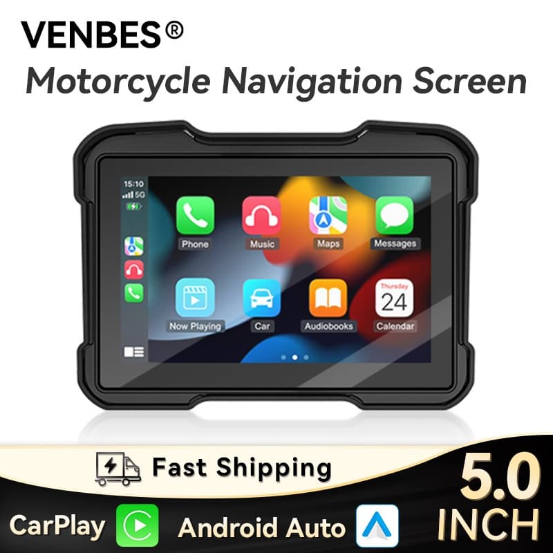 VENBES 5 Polegada Navegador De Motocicleta Sem Fio Carplay Android Auto Portátil À Prova D'água IP67 Bluetooth