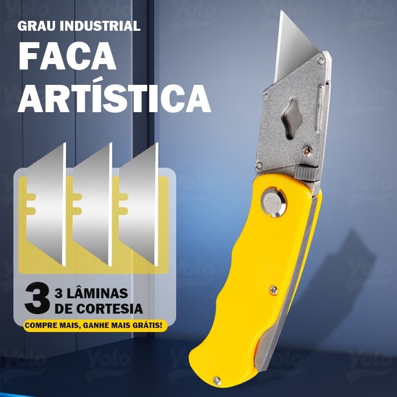Estilete Dobrável Trapezoidal Profissional Com 3 lâminas extras e Trava de Segurança