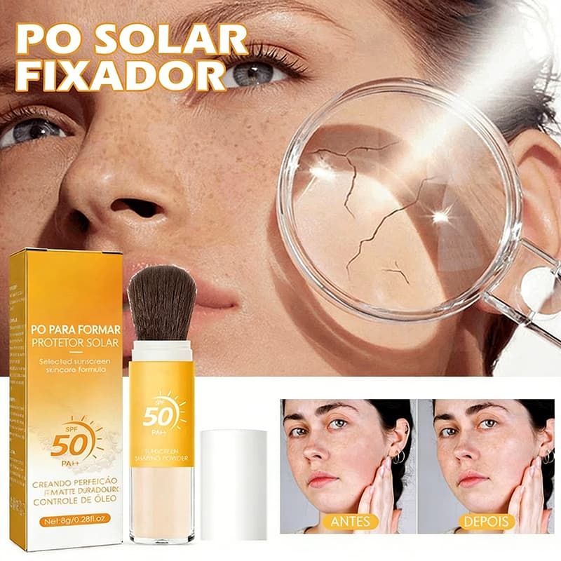 Pó Fixador De Protetor Solar Fps 50 + – Acabamento Fosco 2 Em 1 , Controle De Óleo , Leve , Respirável , De Longa Duraçã