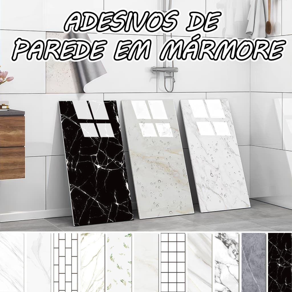 Kit 5-20 Placas de Parede Adesivas Mármore 3D Decoração 30 x 60cm x 3mm Lavável