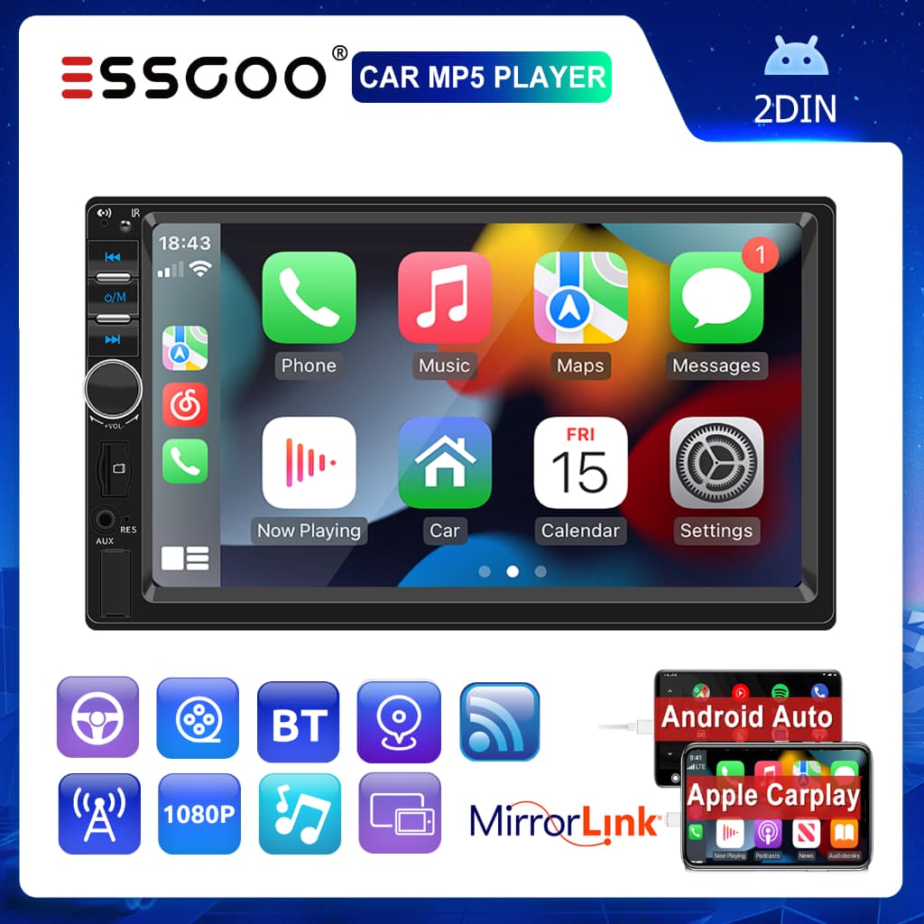ESSGOO 7018B 2 Din Player Do Carro Din MP5 Bluetooth Estéreo Rádio FM Mirror Link Som Automotivo Multimedia Radio