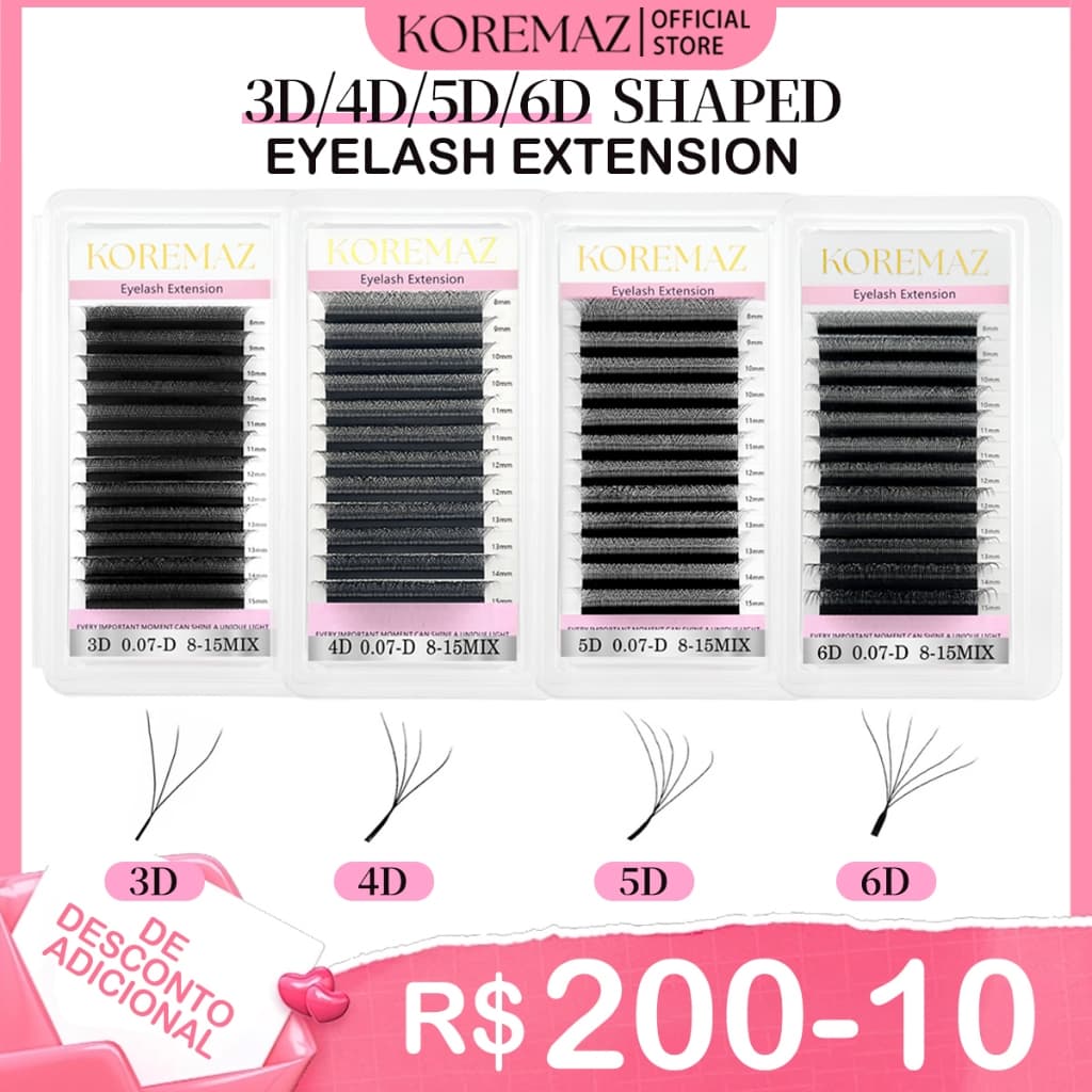 KOREMAZ 3D/4D/5D/6D W Extensões De cílios Em Forma 0,07 C/D Faux Mink cílios postiços naturais,cilios para extensão