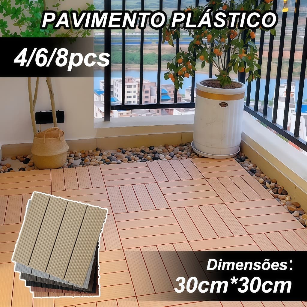 Kit 4/6/8 Piso Decks Modular 30x30 Textura Rustico Plástico Encaixe Decks-Jardim Sacada Piscina Varanda Jardim
