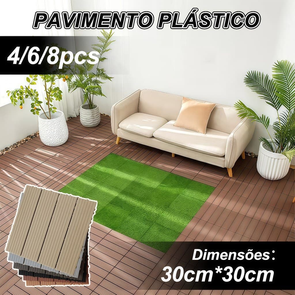 KIT 4/6/8 Piso Modular Deck de Plástico 30x30cm Textura Rustico Plástico Encaixe Decks