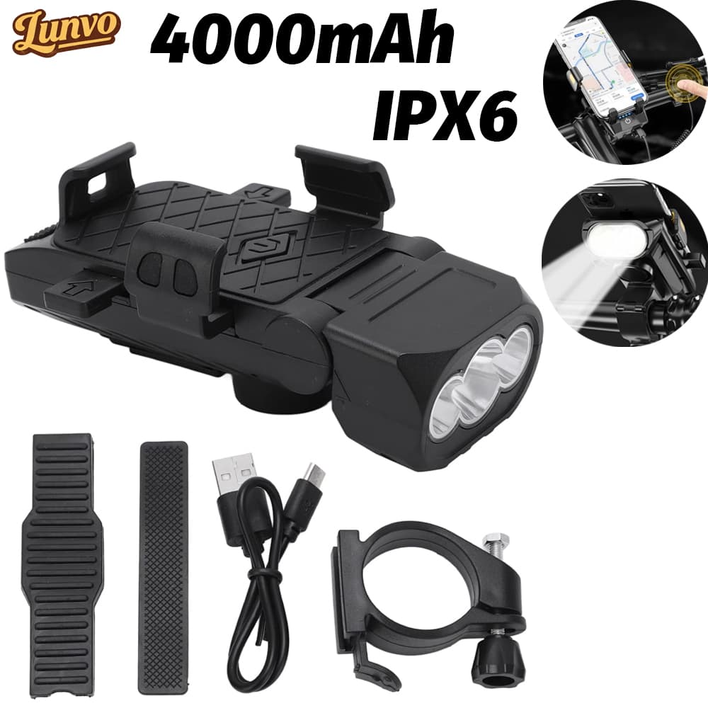 Kit Lanterna Bike Com Buzina 4 Em 1 Multifuncional 12 Horas À Prova D'Água Recarregável