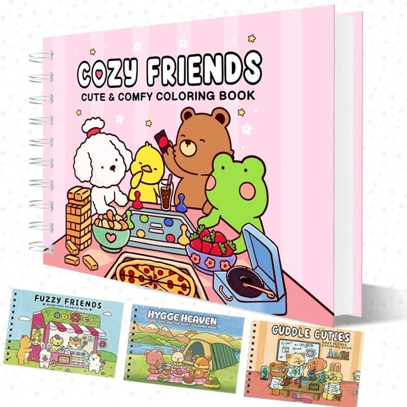 Livro De Colorir Infantil Cozy Friends Capa Dura 50 Folhas com Acetato Caderno de Coloring Book