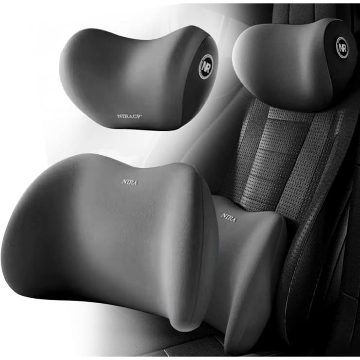 Conjunto De Almofada Para Cabeça E Lombar Veicular Apoio Cadeira Banco Carro Espuma De Memória