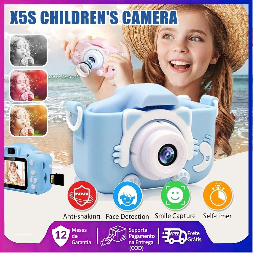 🎁Envio rápido🎁Mini Câmera Infantil Mini Recarregável Com Capa Video Jogos Fotos