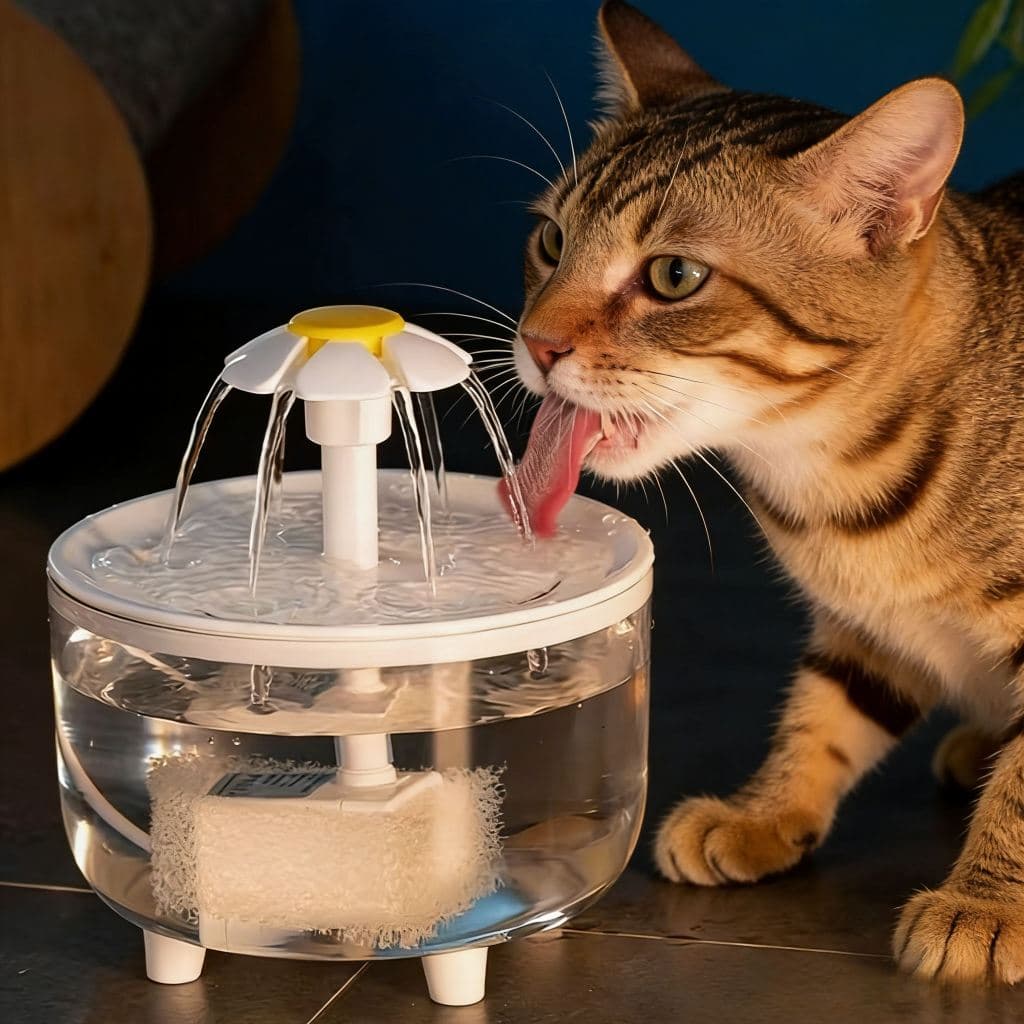 Bebedouro Automático com Circulação e Filtro Triplo/1,5L, Base Antivazamento para Gatos