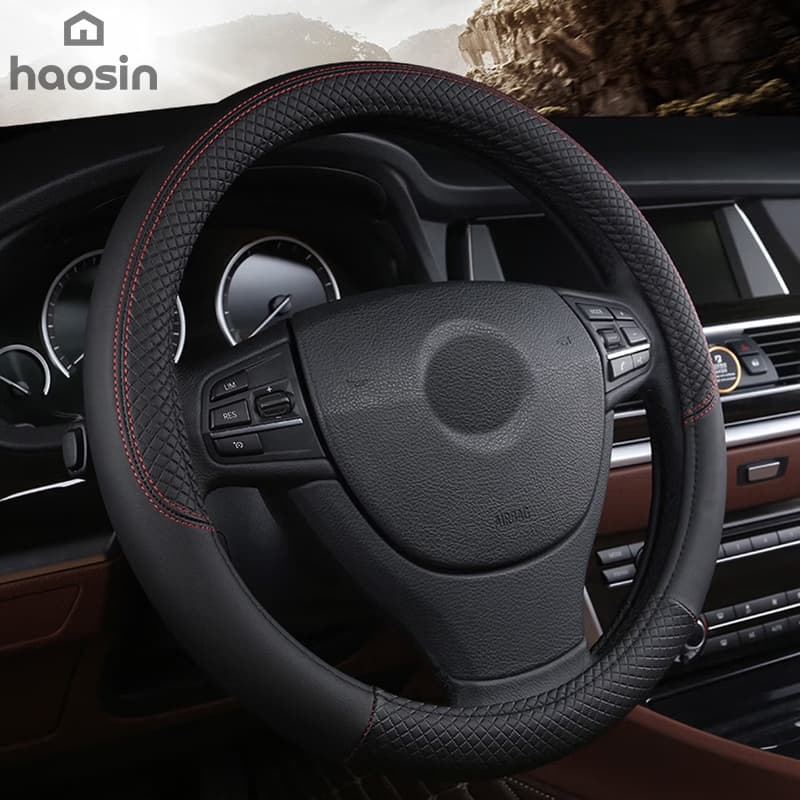 Capa De Volante De Carro De Couro PU Antiderrapante Durável De 38 Cm Com Decoração De Fibra Dinâmica