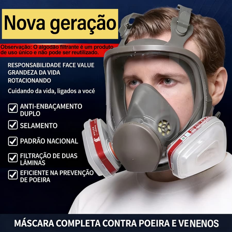 Máscara de proteção facial transparente à prova de poeira, com óculos de proteção + 10 esponjas filtrantes