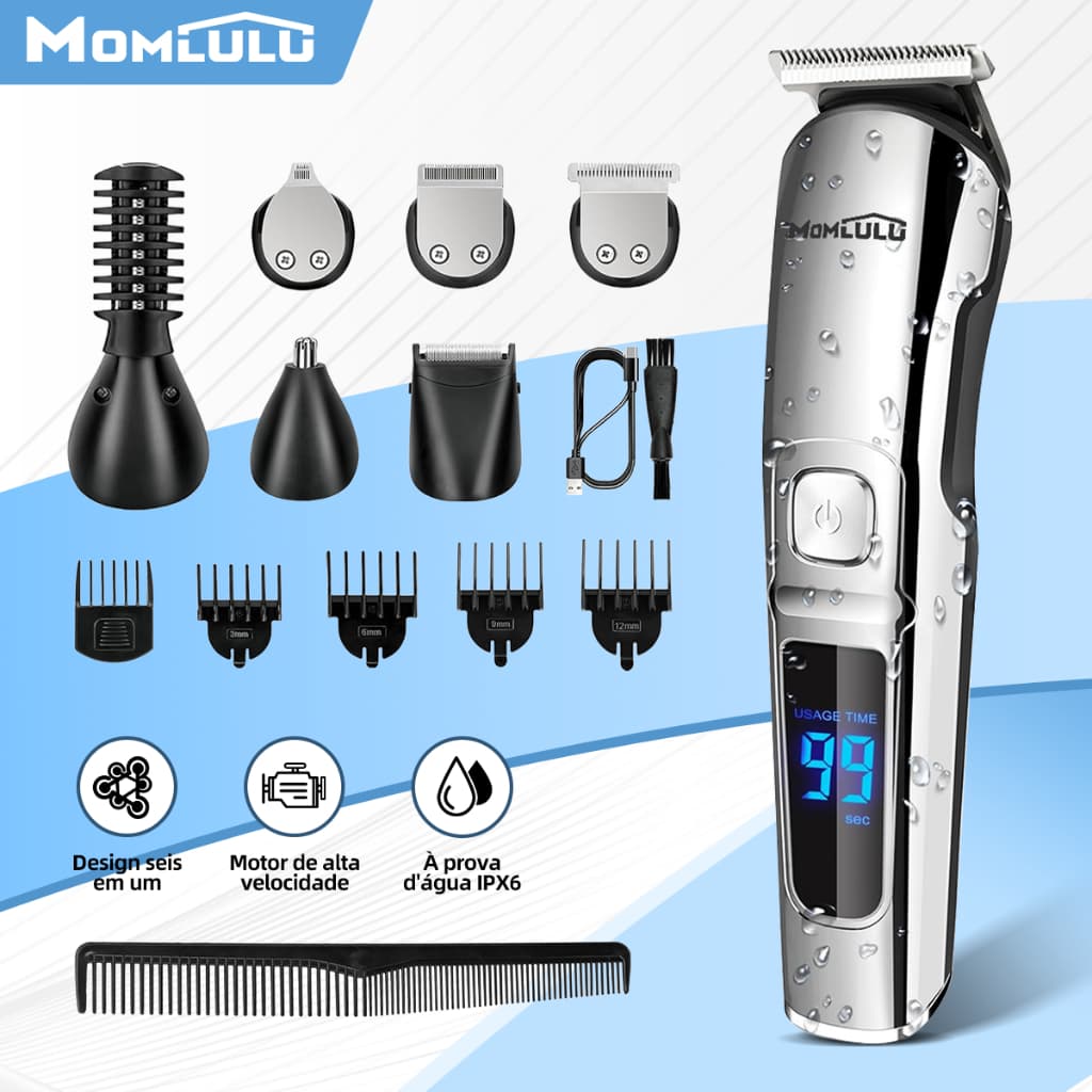 MOMLULU 12 Em 1 Aparador Pelos Aparelho Barbeador Elétrico Sem fio Máquina De Barbear Corte De Cabelo Carregador Bivolt