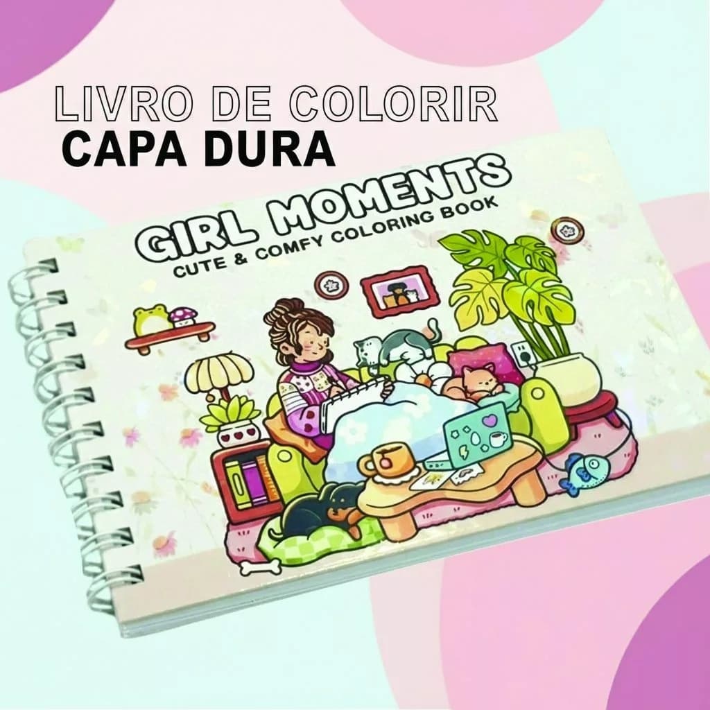 Livro de colorir GIRL MOMENTS capa dura 50 folhas Coloring Book Estilo Desenhos Para Colorir