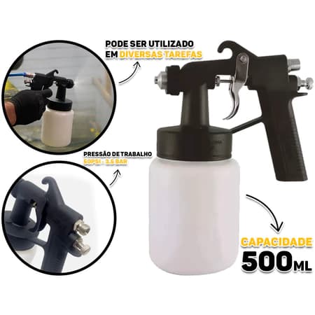 Pistola Pintura AR DIRETO 500ML Profissional Lanternagem Oficina Retoque Bico