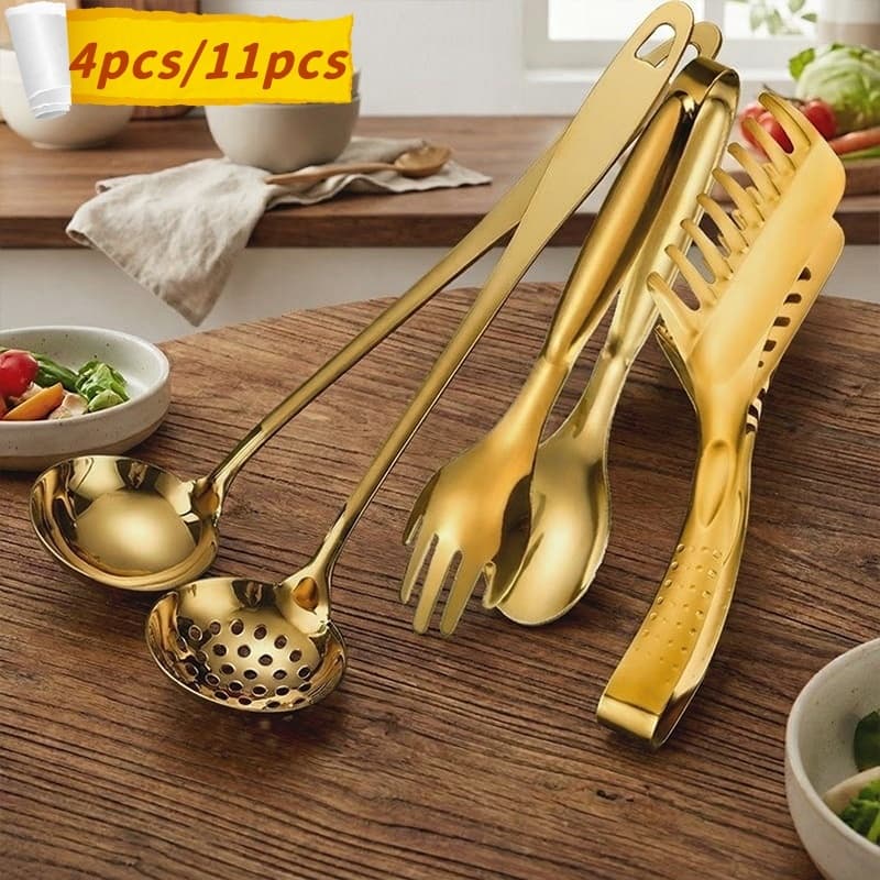Kit 4 De Aço Inox Servindo Utensílios Dourado Conjunto Colher de Sopa Na Cozinha Talheres De Bom Gosto