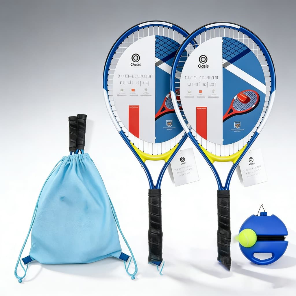Kit Tênis 2 Raquetes Azul 19'' Com Bola De Tênis E Cantil Amarelo