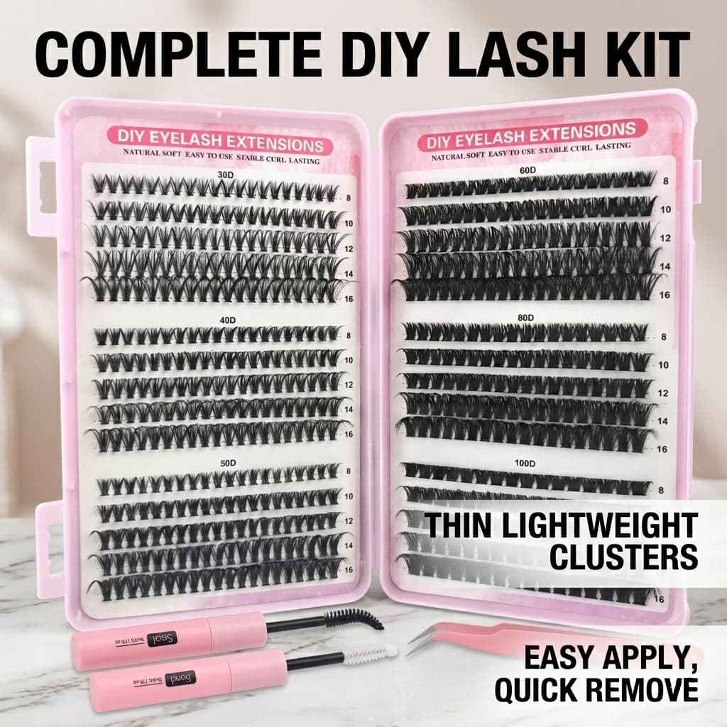  Kit de Cílios Tufo 570 Unidades, Kit de Extensão de Cílios Individuais DIY com Cola e Selante para Extensões de Cílios,