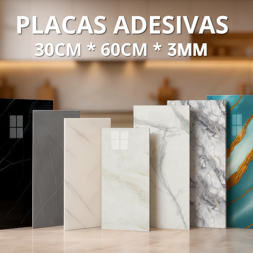 Kit 10/20/30 Placas de Parede Adesivas Mármore 3D Decoração 30 x 60cm Lavável