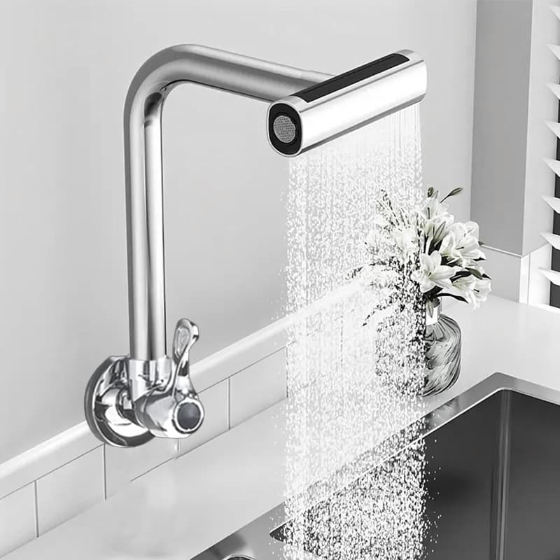 Torneira de Cozinha de Parede com Tornação 360°  4 Modos Torneira Flexível em Cascata