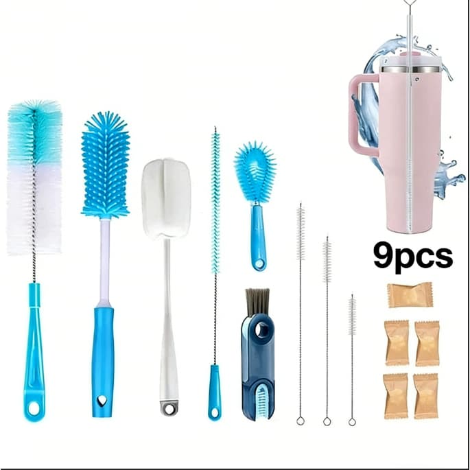 Conjunto De 9 Escovas De Limpeza Multiuso Com Cabo Longo Para Canudo Garrafas XíCaras E Copos
