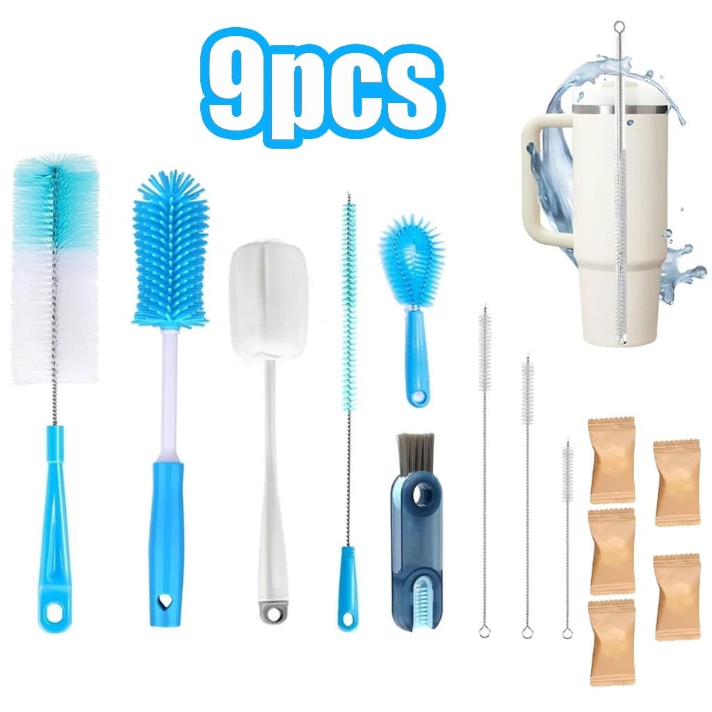 Conjunto De 9 Escovas De Limpeza Multiuso Com Cabo Longo, Escova De Canudo, Escova De Limpeza De Copos