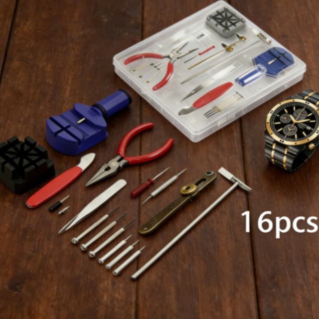 Kit Relojoeiro 16 Pecas de Relógio Completo De Ferramentas Para RelojoeiroAcessórios para relógios
