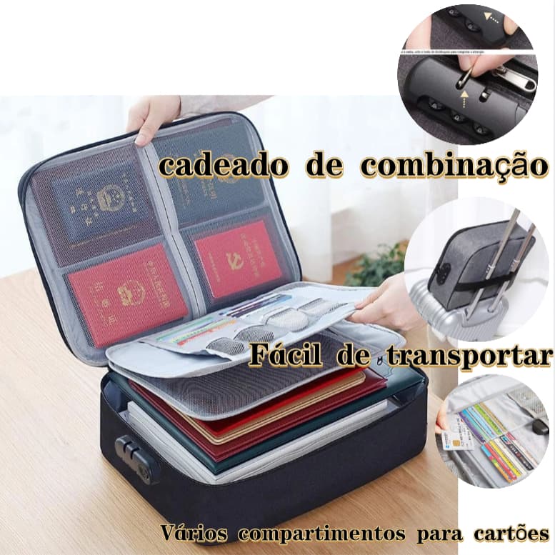 Bolsa Pasta Organizador Viagem Documento Trava Com Segredo Passaporte Cartão Identidade-preto