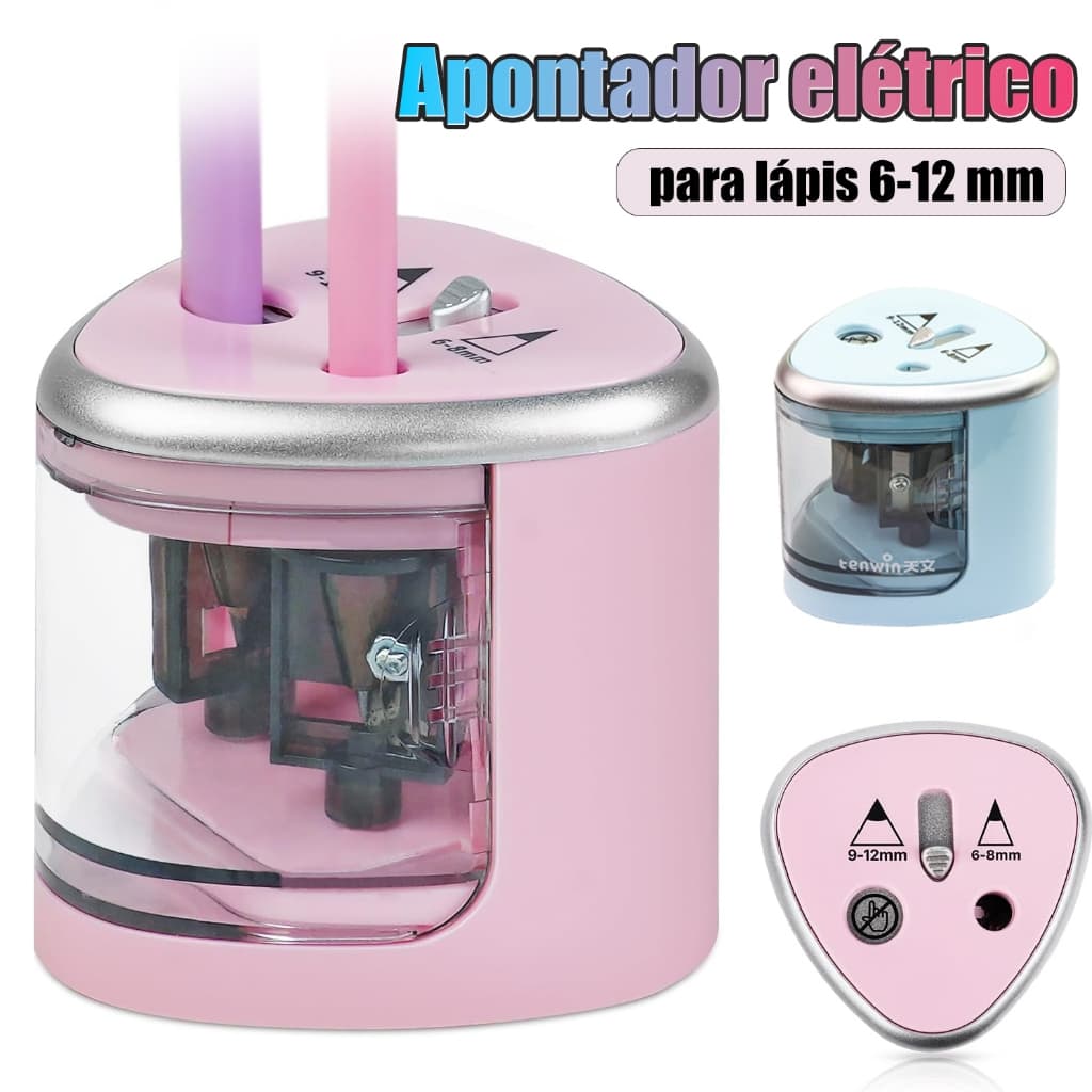 Apontador Elétrico Bateria para lápis Automático 6-12mm Multi-Funcional Operado Com 2 Furos,Para Estudantes Papelaria
