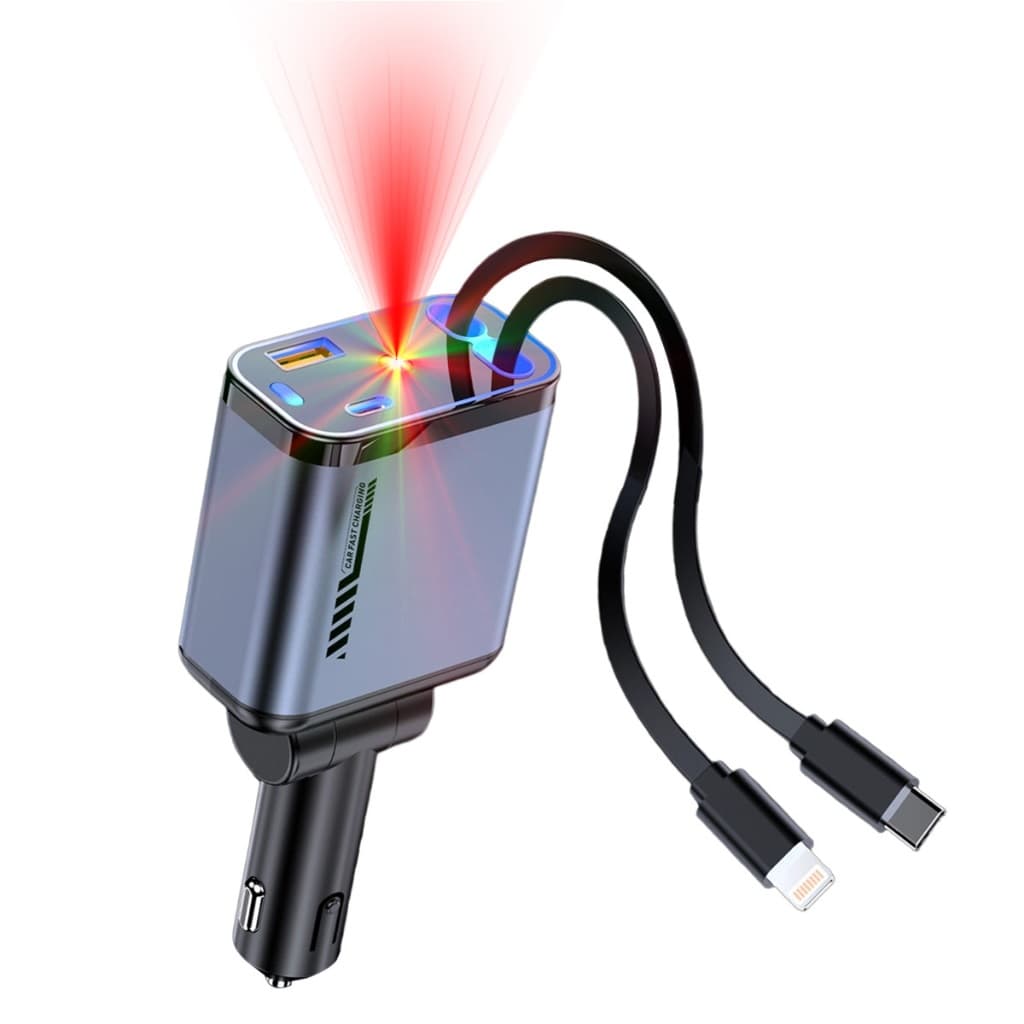 Carregador USB Rápido para Carro 4 em 1 – Super Rápido, Compatível com Todos os Celulares