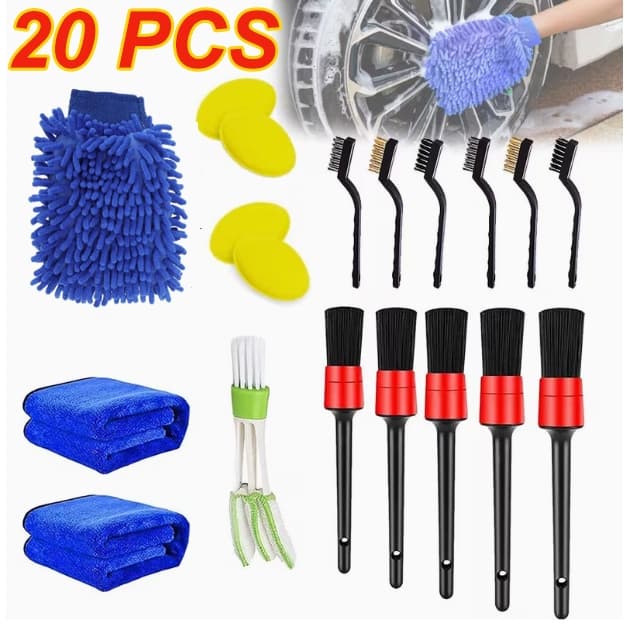 Kit Lavagem de Carro 20 Peças - Escovas, Luvas e Acessórios para Limpeza Automotiva Completa