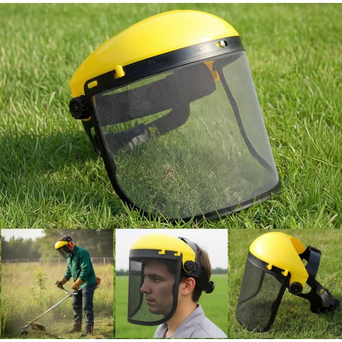 Protetor Facial Tela Nylon E Regulagem Roçadeira Motosserra Amarelo