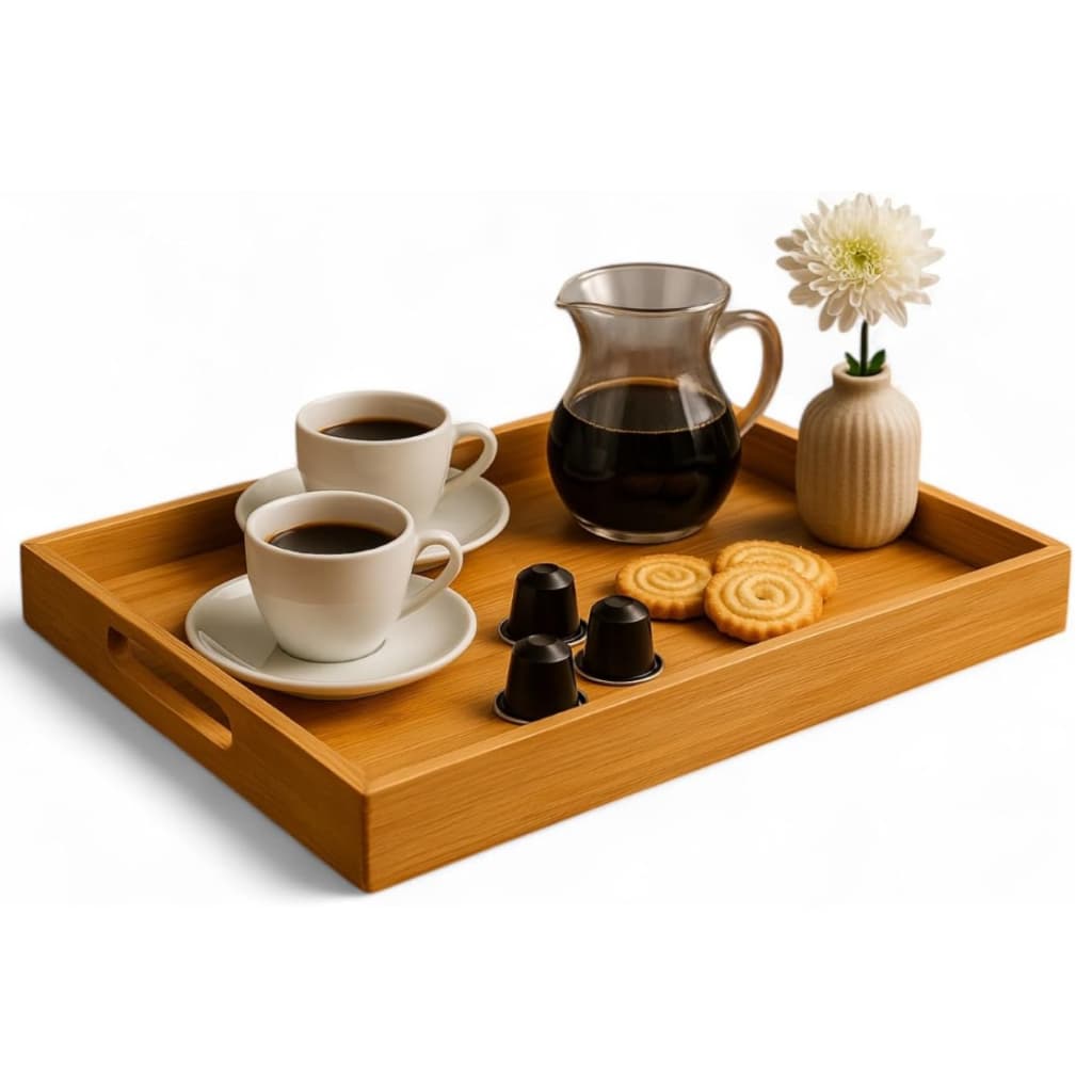 Bandeja Retangular Bambu Kit com 44x30/33x22cm Alça Reta para Servir Café Chá Petisqueira