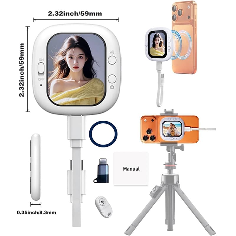 Tela Magnética Selfie Monitor para Telefone - Monitor de Câmera Vlog Sem Fio 4K Portátil, para iPhone /Android