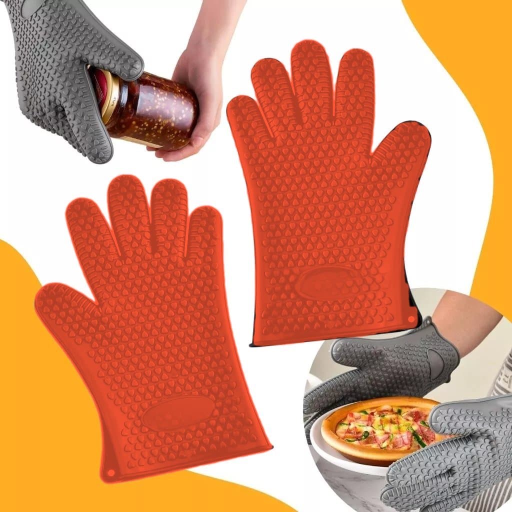 KIT 2 Luvas Térmicas De Forno Cozinha Fogão Silicone 5 Dedos Lavável até 230 Graus