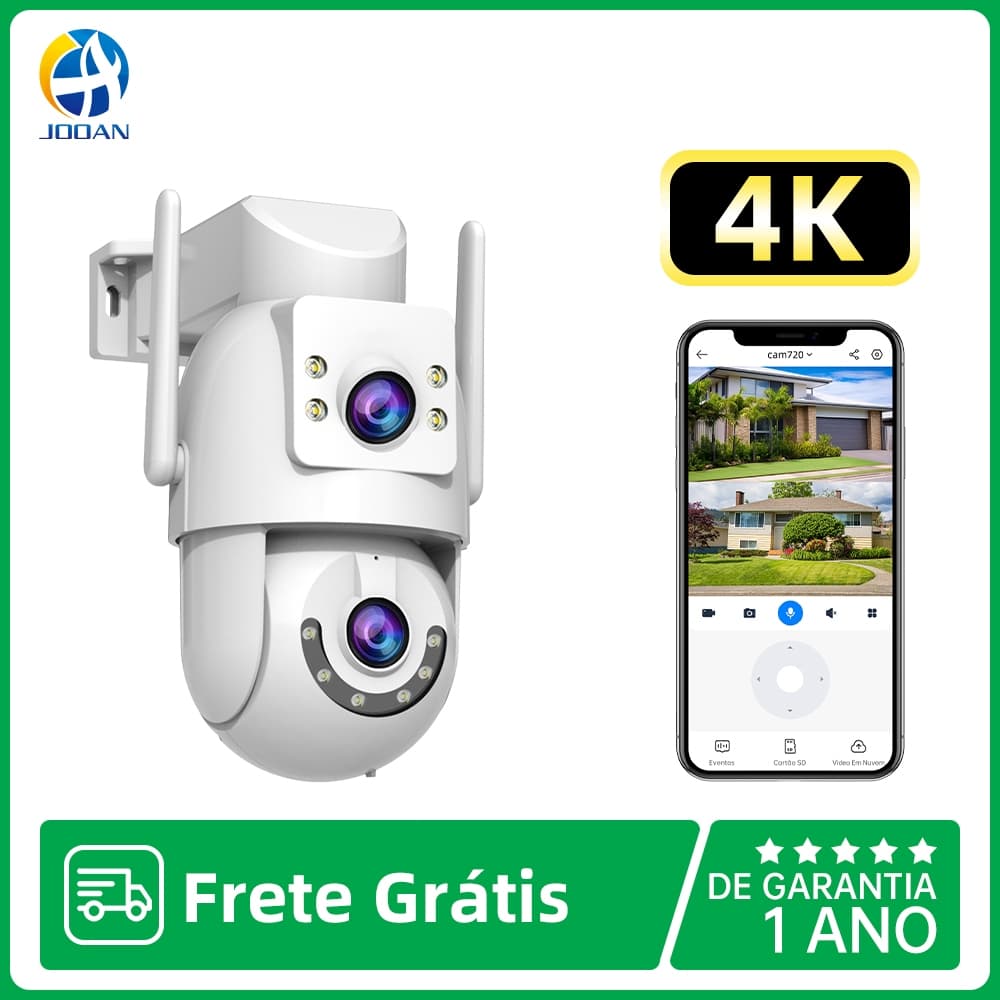 JOOAN Câmera sem fio com WiFi 5G lente dupla e tela à prova d'água, áudio bidirecional PTZ externo